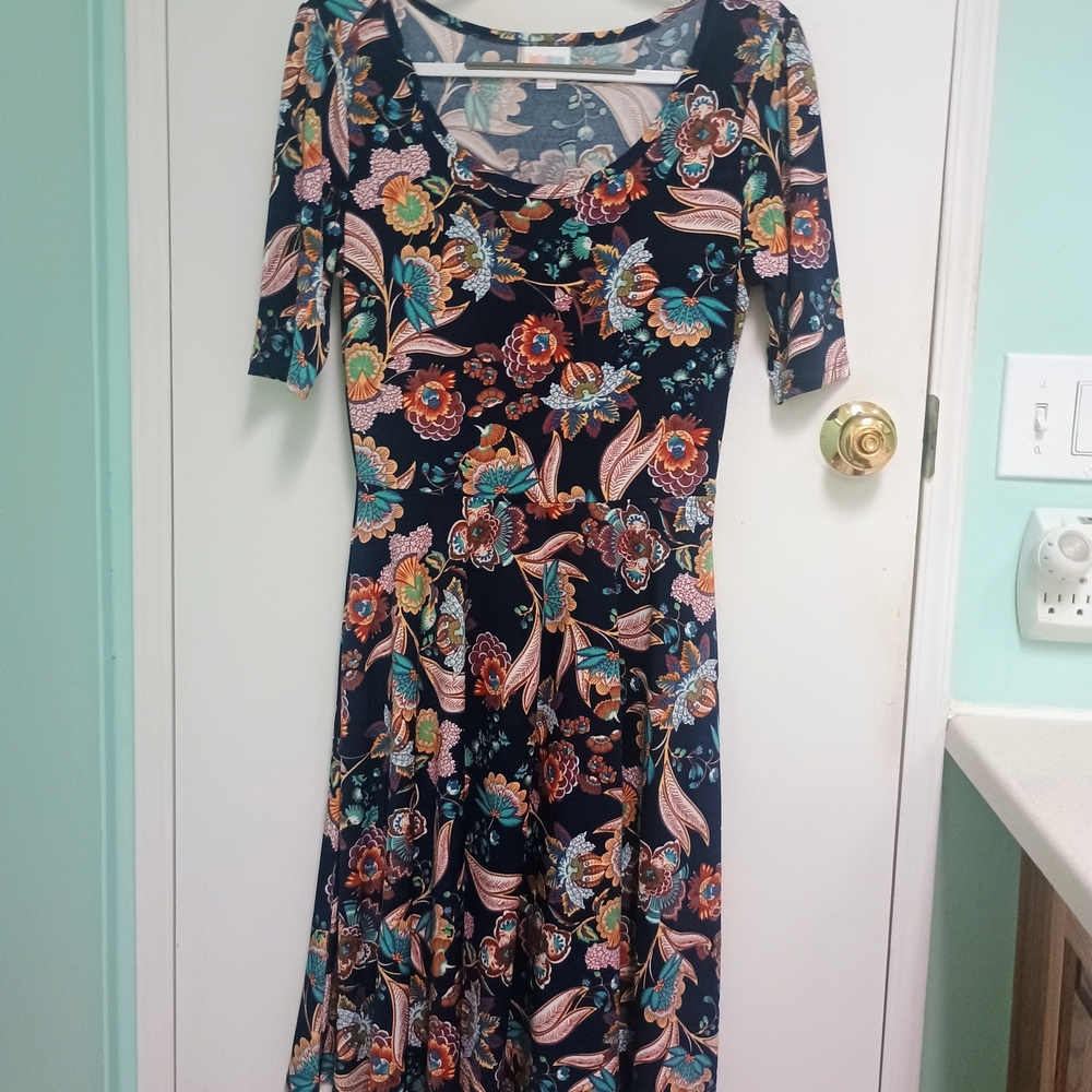 LuLaRoe Navy Floral Multicolored Midi Dress